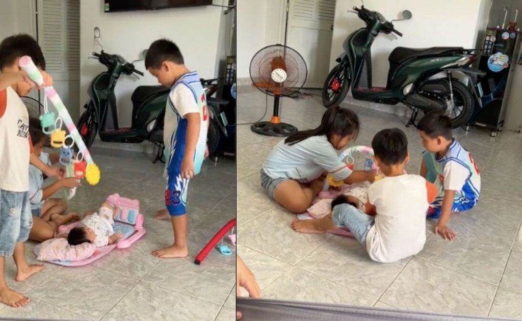 3 đứa trẻ cùng chăm em bé, dân mạng gọi là 'khối nghỉ hè ưu tú nhất năm'缩略图 3 đứa trẻ cùng chăm em bé, dân mạng gọi là 'khối nghỉ hè ưu tú nhất năm'缩略图