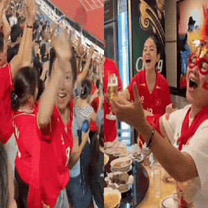 Chu Thanh Huyền hết nhảy múa trên khán đài, lại cụng ly ăn mừng cùng bố mẹ chồng sau bàn thắng của Quang Hải缩略图